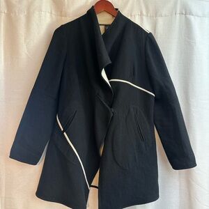 Zero + Maria Cornejo Black Pea Coat with Cream Trim